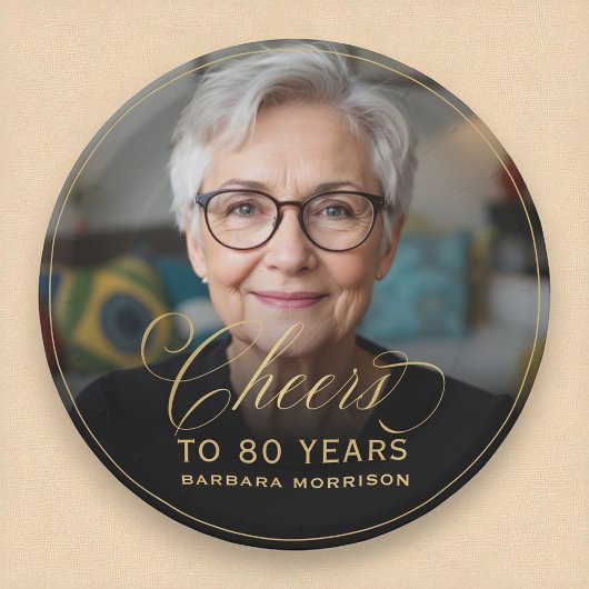 Gold Cheers to 80 Years Custom Photo Birthday Papieren Bordje