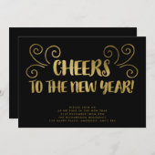 Gold Cheers Uitnodiging Eve-partij nieuwjaar (Voorkant / Achterkant)