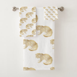 GOLD CHEETAH OERWOUD WITTE BATHROOM TOWEL SET BAD HANDDOEK