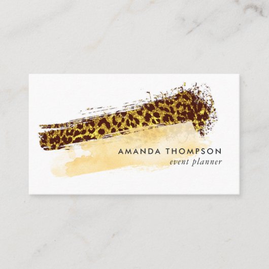 Gold Cheetah Skin Brush Strokes QR Code Visitekaartje (Voorkant)