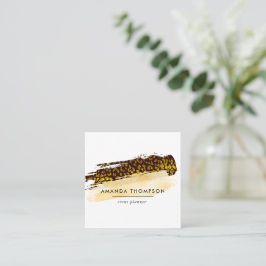 Gold Cheetah Skin-penseelstreken Vierkante Visitekaartje (Staand voorkant)