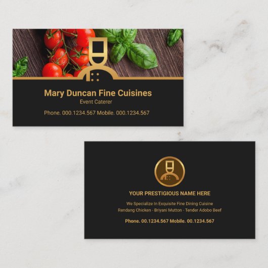 Gold Chef Border Fresh Vegetable Restaurant Chef Visitekaartje (Voorkant / Achterkant)
