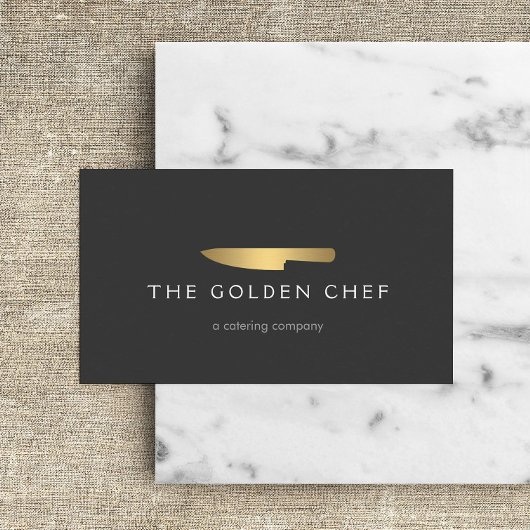 Gold Chef Knife Logo 2 voor Catering, Restaurant Visitekaartje