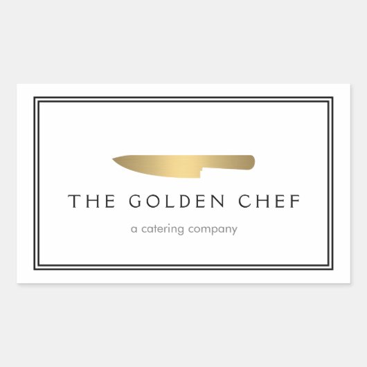 Gold Chef's Knife Logo Catering Restaurant Rechthoekige Sticker (Voorkant)