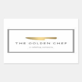 Gold Chef's Knife Logo Catering Restaurant Rechthoekige Sticker