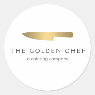 Gold Chef's Knife Logo Catering Restaurant Ronde Sticker