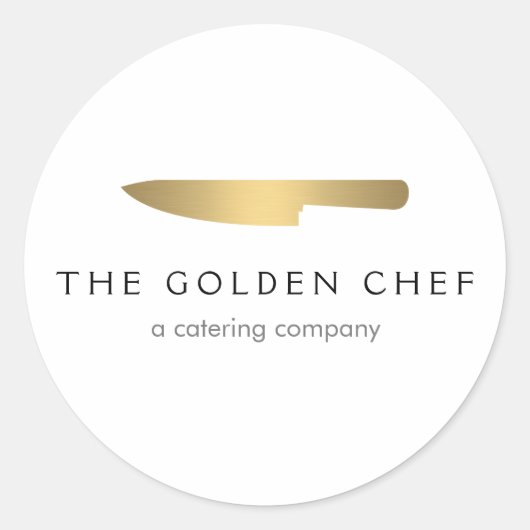 Gold Chef's Knife Logo Catering Restaurant Ronde Sticker (Voorkant)