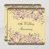 Gold Cherry Blossom 50th Jubileum Party Kaart (Voorkant / Achterkant)