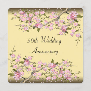 Gold Cherry Blossom 50th Jubileum Party Kaart