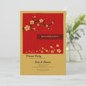 Gold Cherry Blossom Party Invitation Kaart (Staand voorkant)