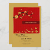 Gold Cherry Blossom Party Invitation Kaart (Voorkant / Achterkant)