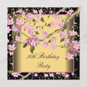 Gold Cherry Blossom Womans 50th Birthday Party Kaart