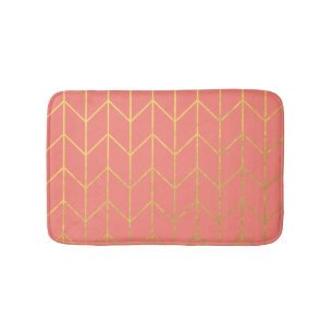 Gold Chevron Coral Pink Background Modern Badmat