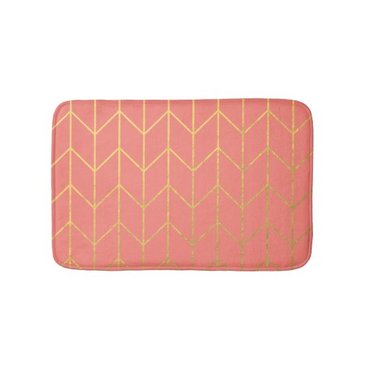 Gold Chevron Coral Pink Background Modern Badmat (Voorkant)