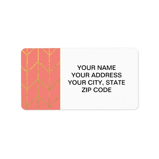 Gold Chevron Coral Pink Background Modern Etiket (Voorkant)
