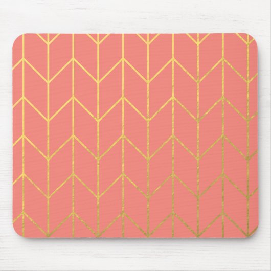 Gold Chevron Coral Pink Background Modern Muismat (Voorkant)
