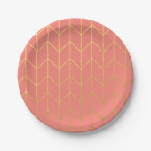 Gold Chevron Coral Pink Background Modern Papieren Bordje (Voorkant)