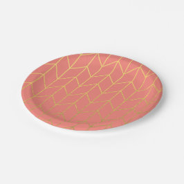 Gold Chevron Coral Pink Background Modern Papieren Bordje