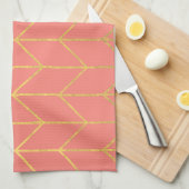 Gold Chevron Coral Pink Background Modern Theedoek (Quarter Fold)