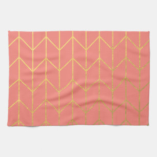 Gold Chevron Coral Pink Background Modern Theedoek