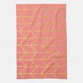 Gold Chevron Coral Pink Background Modern Theedoek (Verticaal)