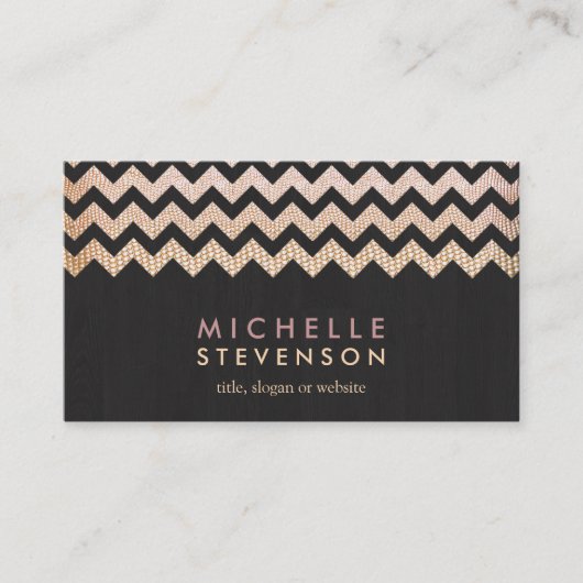 Gold Chevron en Black Wood Grain look Visitekaartje (Voorkant)