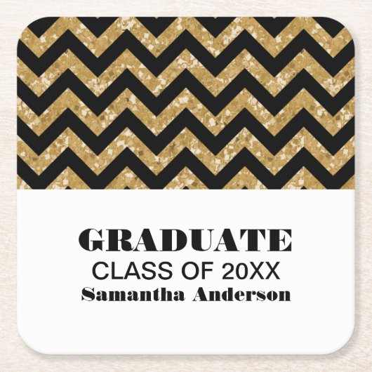 Gold Chevron Glitter Afstuderen Onderzetters (Voorkant)