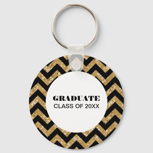 Gold Chevron Glitter Afstuderen Sleutelhanger (Voorkant)
