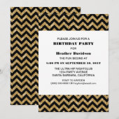 Gold Chevron Glitter Birthday Party Invite Kaart (Voorkant / Achterkant)