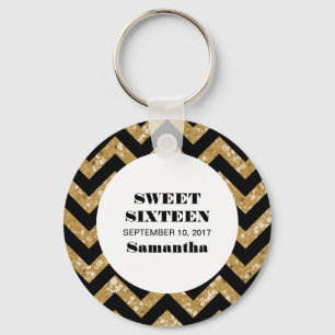 Gold Chevron Glitter Sweet 16 Sleutelhanger