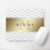 Gold Chevron Gray Pattern Monogram personaliseren Muismat (Met muis)