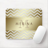 Gold Chevron Gray Pattern Monogram personaliseren Muismat (Met muis)