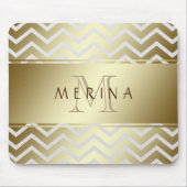 Gold Chevron Gray Pattern Monogram personaliseren Muismat (Voorkant)