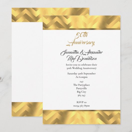 Gold chevron grens 50e trouwdag kaart (Voorkant / Achterkant)