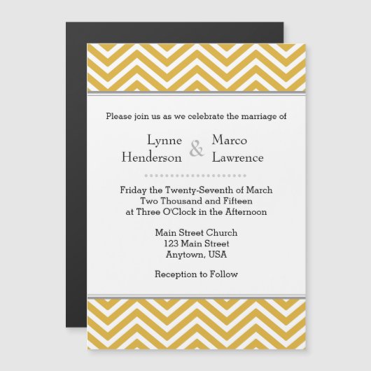 Gold Chevron Magnetic Wedding Invitation Magnetische Uitnodiging (Voorkant / Achterkant)