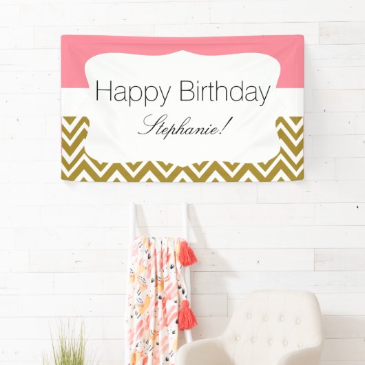 Gold Chevron met roze verjaardag Spandoek (Insitu)