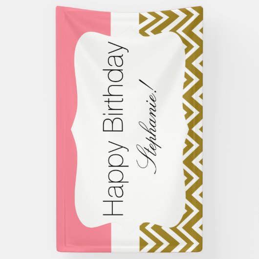 Gold Chevron met roze verjaardag Spandoek (Verticaal)