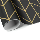 Gold Chevron op zwarte achtergrond Moderne afbeeld Cadeaupapier (Rol Hoek)