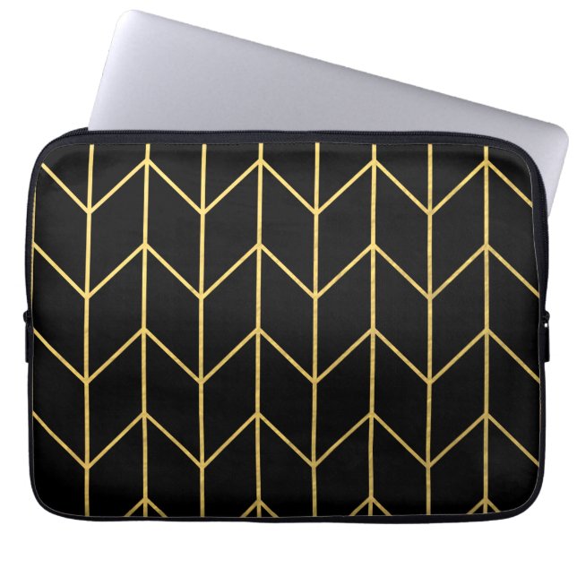 Gold Chevron op zwarte achtergrond Moderne afbeeld Laptop Sleeve (Voorkant)
