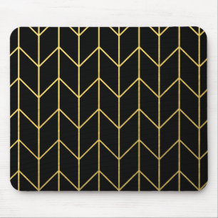 Gold Chevron op zwarte achtergrond Moderne afbeeld Muismat