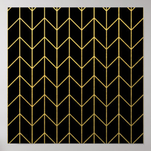 Gold Chevron op zwarte achtergrond Moderne afbeeld Poster