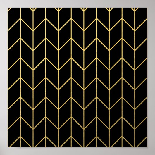 Gold Chevron op zwarte achtergrond Moderne afbeeld Poster (Voorkant)