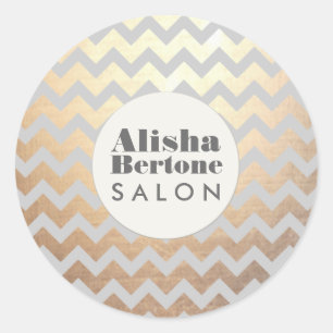 Gold Chevron Pattern Gray Personalized Ronde Sticker