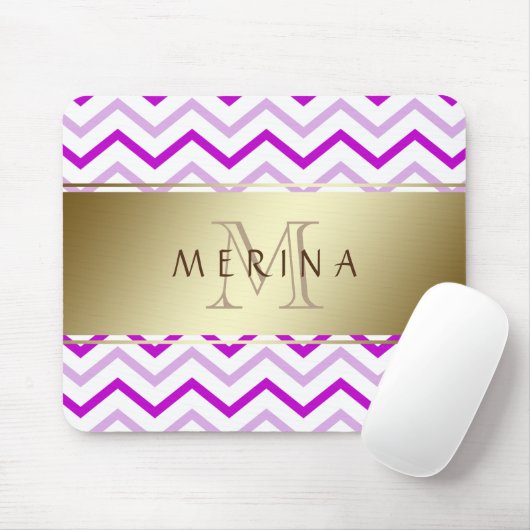 Gold Chevron Pattern Monogram personaliseren Muismat (Met muis)