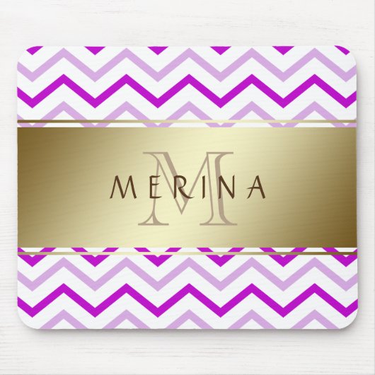 Gold Chevron Pattern Monogram personaliseren Muismat (Voorkant)