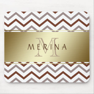 Gold Chevron Pattern Monogram personaliseren Muismat
