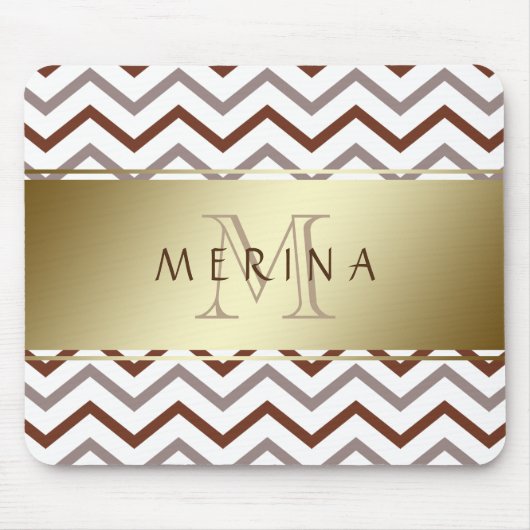 Gold Chevron Pattern Monogram personaliseren Muismat (Voorkant)