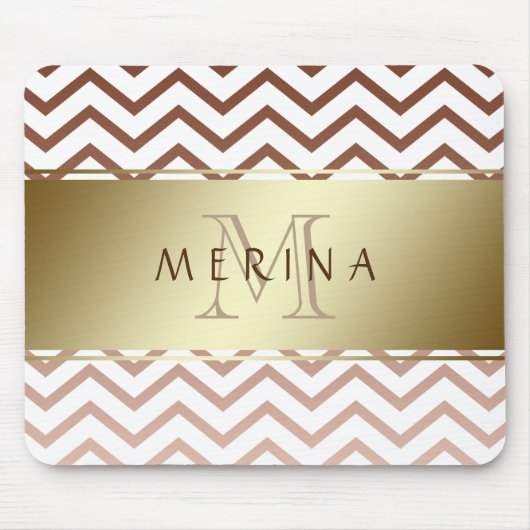 Gold Chevron Pattern Monogram personaliseren Muismat (Voorkant)