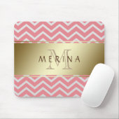 Gold Chevron Pattern Monogram personaliseren Muismat (Met muis)