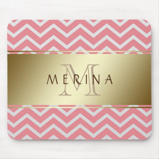 Gold Chevron Pattern Monogram personaliseren Muismat (Voorkant)